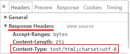 Response Headers Content-Type charset utf-8