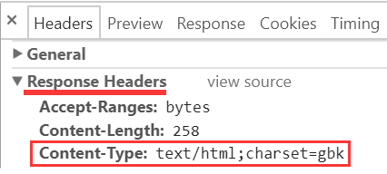 Response Headers Content-Type charset gbk